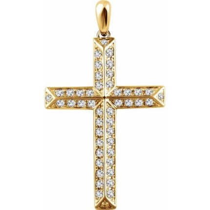 14K Yellow 3/4 CTW Natural Diamond Cross Pendant