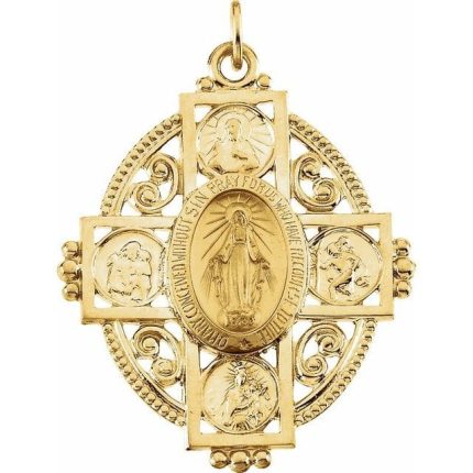 14K Yellow 35x28 mm Miraculous Cross Medal