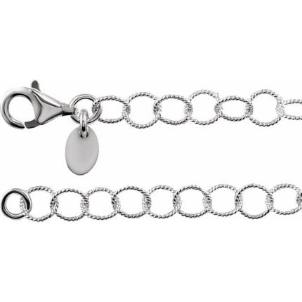 Sterling Silver 4.6 mm Knurled Rolo 7"  Chain