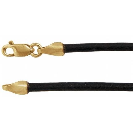 14K Yellow 2 mm Black Leather 20" Cord