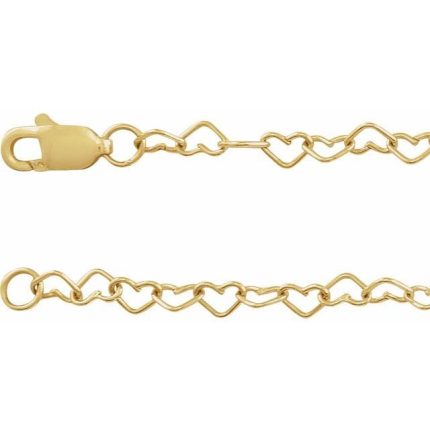 14K Yellow 3.2 mm Heart Cable 7" Chain