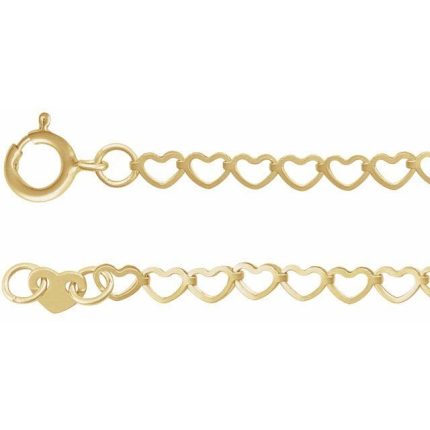 14K Yellow 2.5 mm Heart 6" Chain