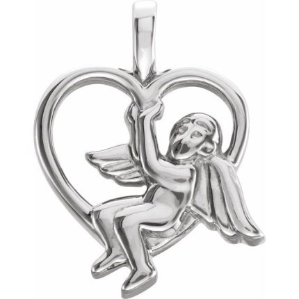 14K White 18.5x14.5 mm Angel Heart Pendant