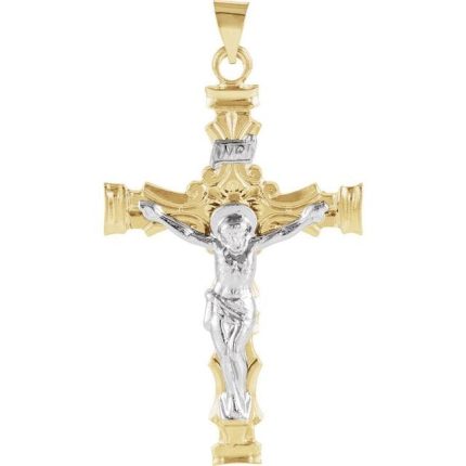 14K Yellow/White 36x24 mm Crucifix Pendant