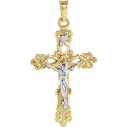 14K Yellow/White 35x24.5 mm Crucifix Pendant