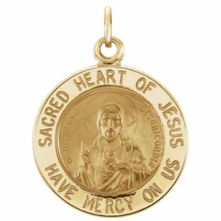 14K Yellow 22 mm Round Sacred Heart of Jesus Medal