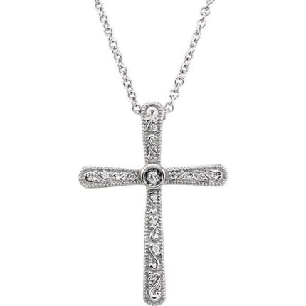 14K White .05 CTW Natural Diamond Cross 18" Necklace