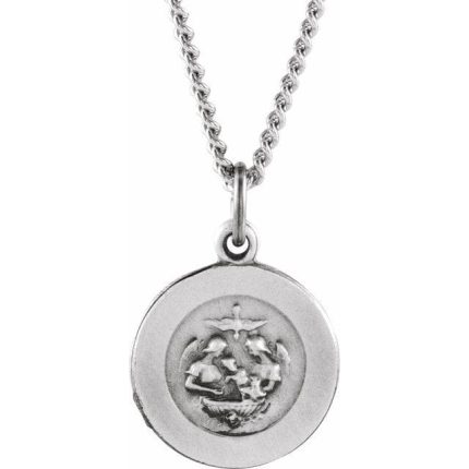 Sterling Silver 18 mm Baptism Medal 18" Necklace