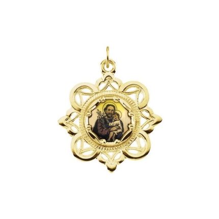 10K Yellow 25.75x25.75 mm Enamel St. Joseph Pendant