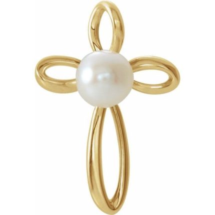 14K White Cross Pendant Mounting for 4 mm Pearl