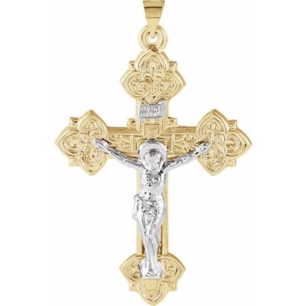 14K Yellow/White Hollow Crucifix Pendant