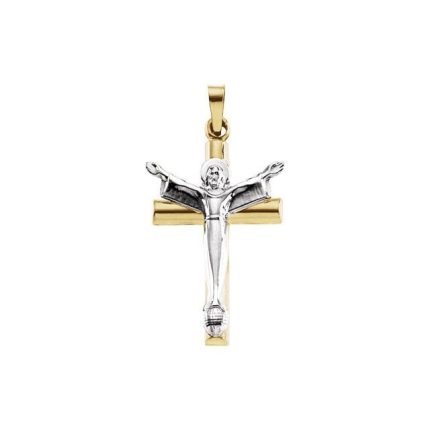 14K White/Yellow 32x21 mm Risen Christ Crucifix Pendant