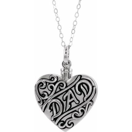 Sterling Silver "Dad" Heart Ash Holder 18" Necklace