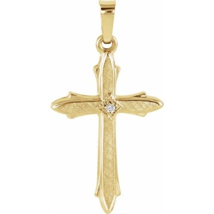 14K Yellow 22.5x15.5 mm .01 CT Natural Diamond Cross Pendant