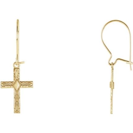 14K Yellow Cross Earrings