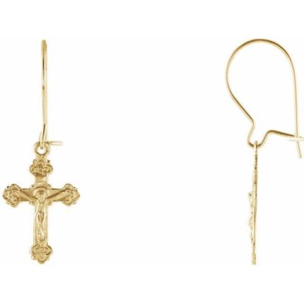 14K Yellow 25x9 mm Crucifix Earrings