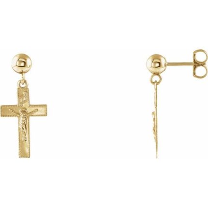 14K Yellow 20x9 mm Crucifix Earrings