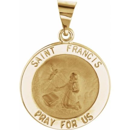 14K Yellow 15 mm Round Hollow St. Francis Medal