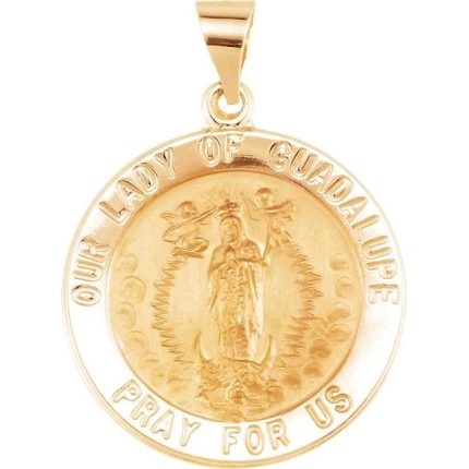 14K Yellow 18 mm Round Hollow Our Lady of Guadalupe Medal