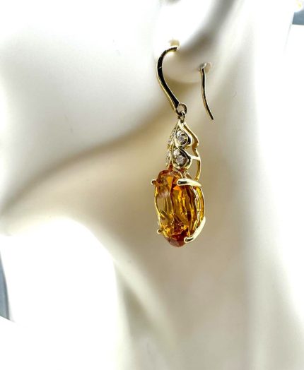 18k Yellow-Gold Citrine Diamond Earrings