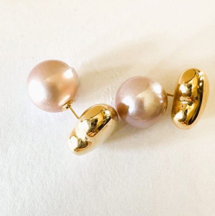 18k Gold Heart and Authentic Pearls Earrings