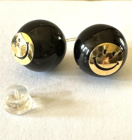 18k Gold And Onyx Smiley Earrings