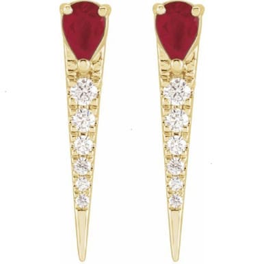 14K Yellow Natural Ruby & 1/8 CTW Natural Diamond Spike Earrings