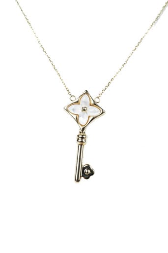 18k Yellow -Gold White Key Pendant Necklace 18" L