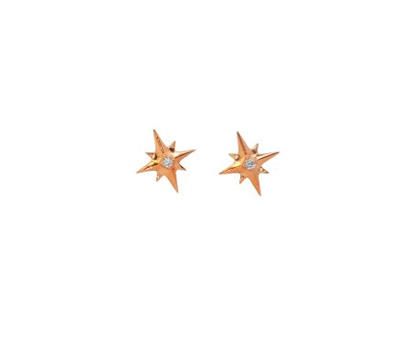 14k Rose-Gold Diamond Star Earrings