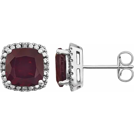 14K White Gold Natural Mozambique Garnet & .06 CTW Natural Diamond Earrings