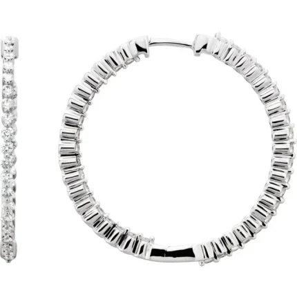 14K White Gold 1 CTW Natural Diamond Inside-Outside Hinged 32.5 mm Hoop Earrings