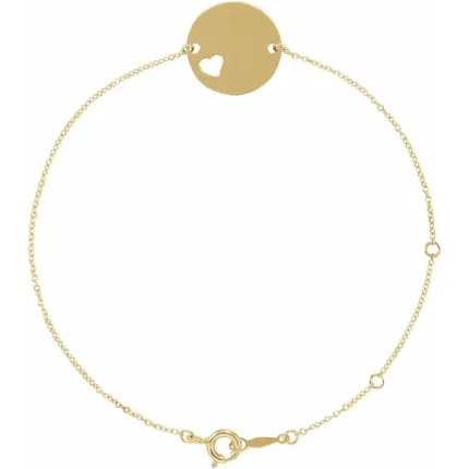 18K Yellow Gold-Plated Sterling Silver Engravable Pierced Heart Disc 7-8" Bracelet