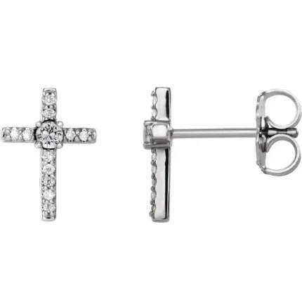 14K White Gold 1/10 CTW Natural Diamond Cross Earrings