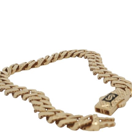 18k Yellow-Gold Textured Monaco Link Chain Bracelet with Box Clasp