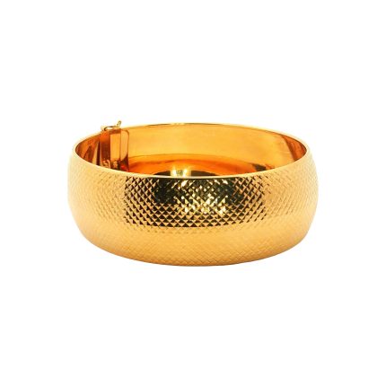 18k Textured Diamond-Cut Yellow Gold Hinged Bangle Bracelet