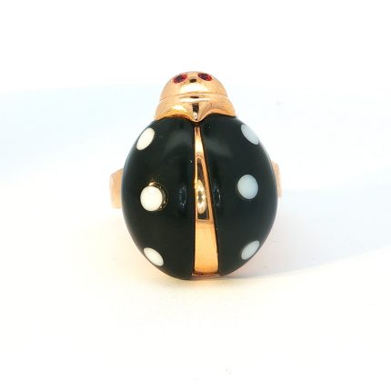 18k Rose-Gold Onyx Ladybug Cocktail Ring