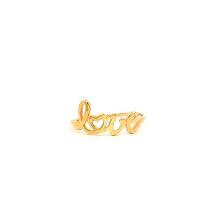 18k Yellow-Gold Cursive Love Ring with Heart Detail