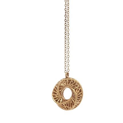22k Yellow-Gold Geometric Lattice Circle Pendant Necklace