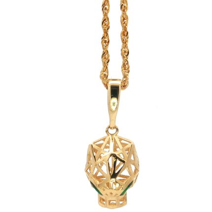 18k Yellow-Gold Geometric Panther Pendant Necklace with Emeralds